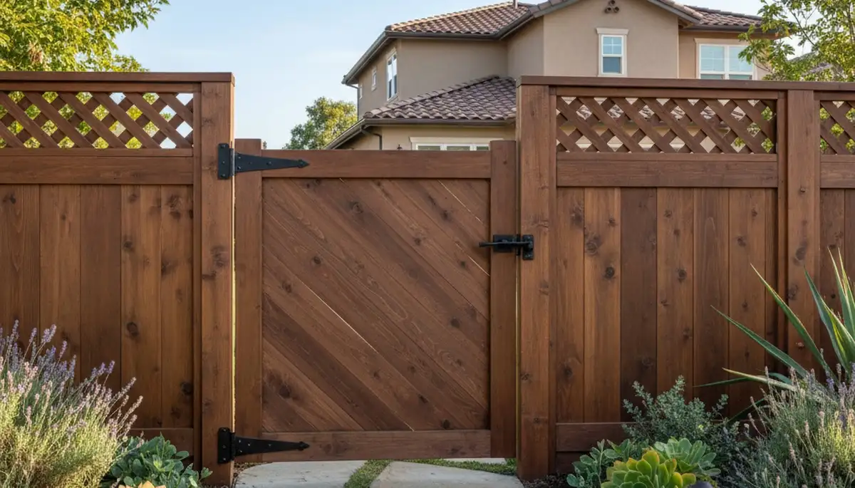 Custom gate and fence installation by Chop Chop Landscaping in San Jose, CA with quality hardware and design