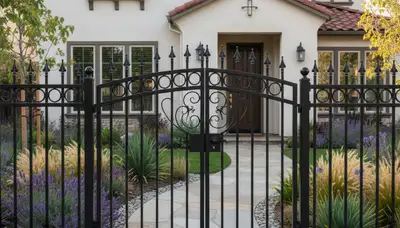 Black ornamental metal fence installation in San Jose, CA by Chop Chop Landscaping for security and curb appeal