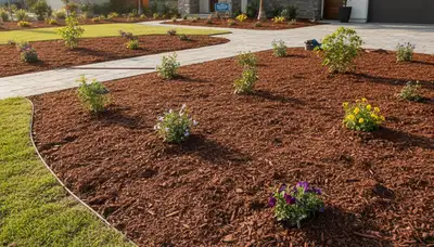 Fresh mulch installation with clean edges and rich color by Chop Chop Landscaping in San Jose, CA