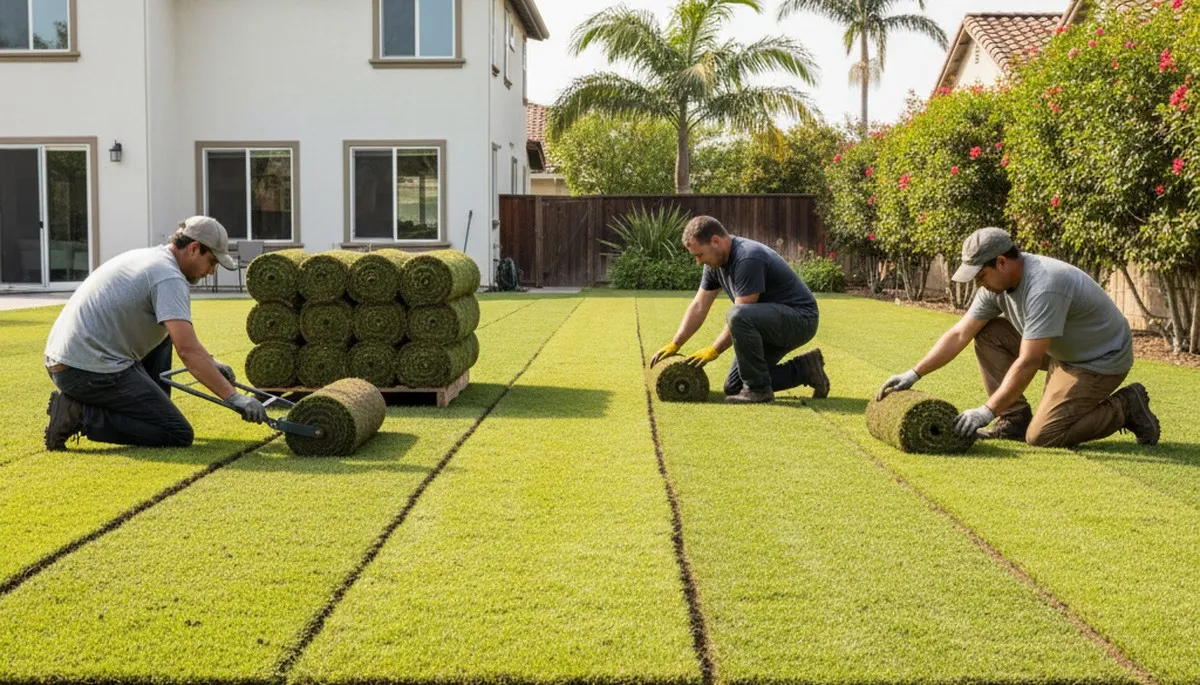 Professional sod installation with fresh grass rolls in San Jose, CA by Chop Chop Landscaping