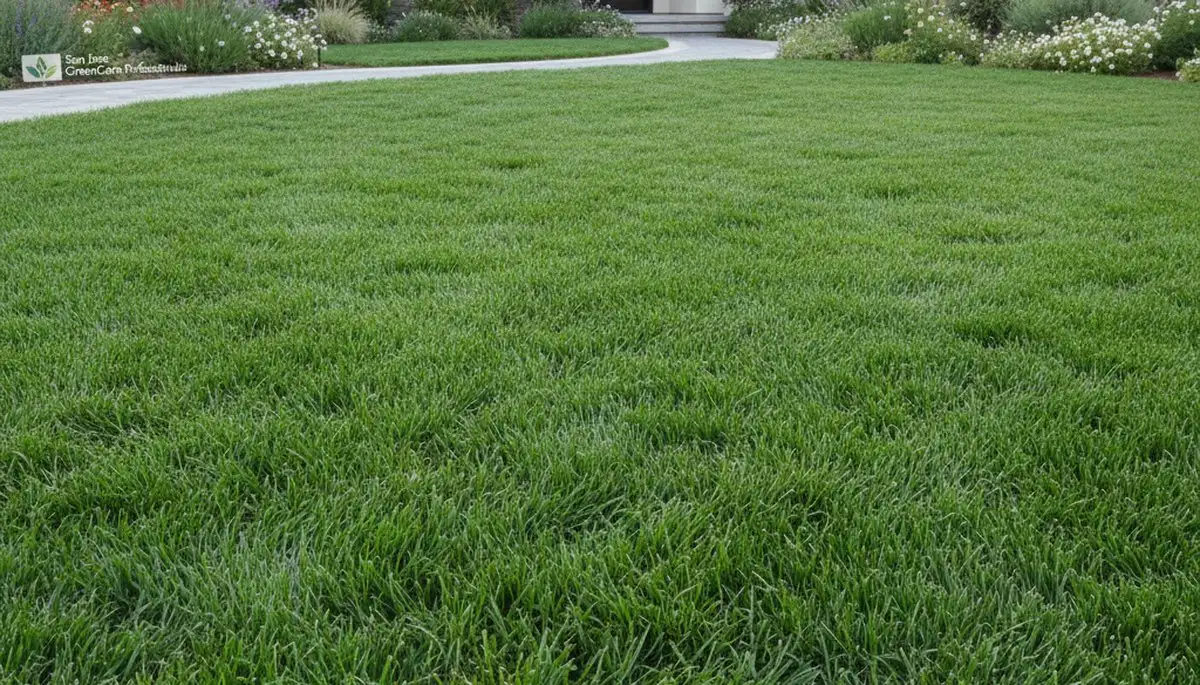 Lush green residential lawn showing professional landscaping and lawn care results in San Jose, CA