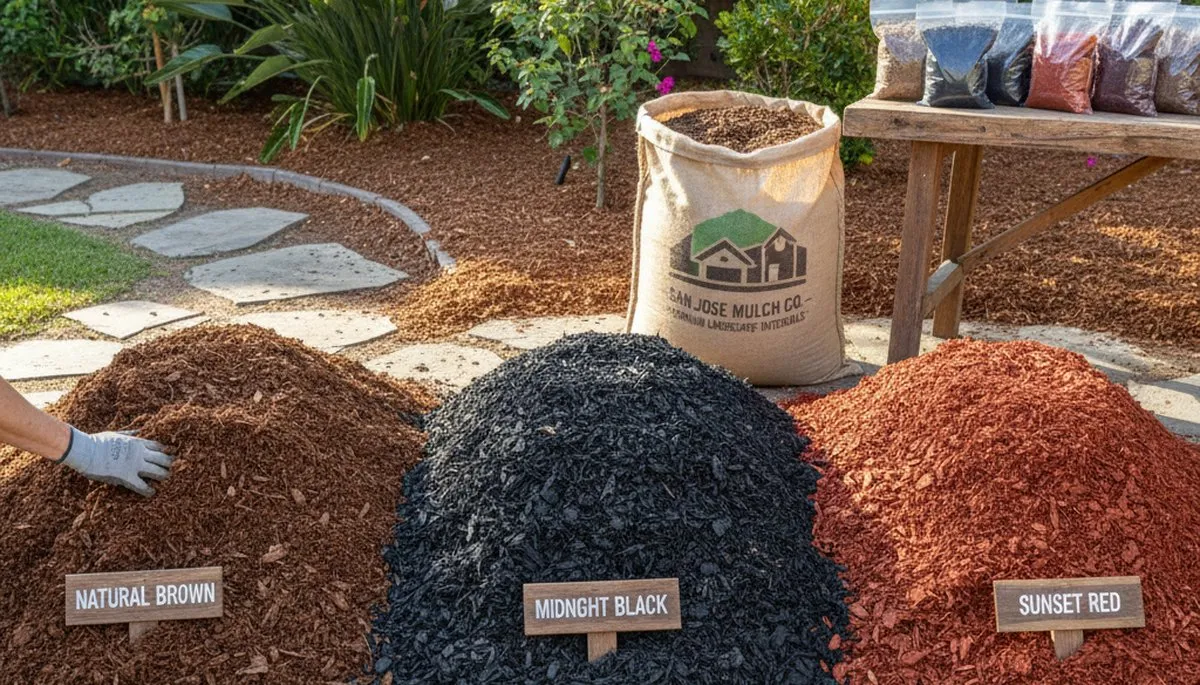 Brown, black, and red mulch color options for San Jose, CA landscaping by Chop Chop Landscaping
