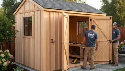 New backyard shed installation with landscaped foundation in San Jose, CA by Chop Chop Landscaping