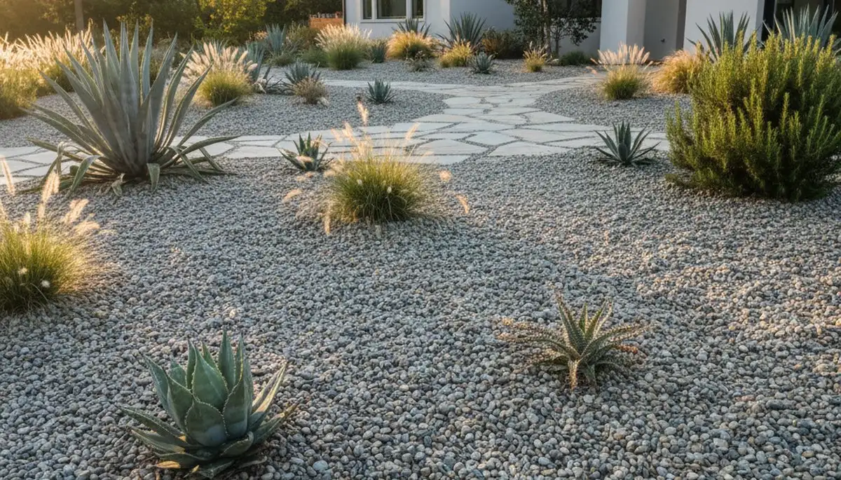 Pea gravel ground cover mulch in San Jose CA garden bed by Chop Chop Landscaping