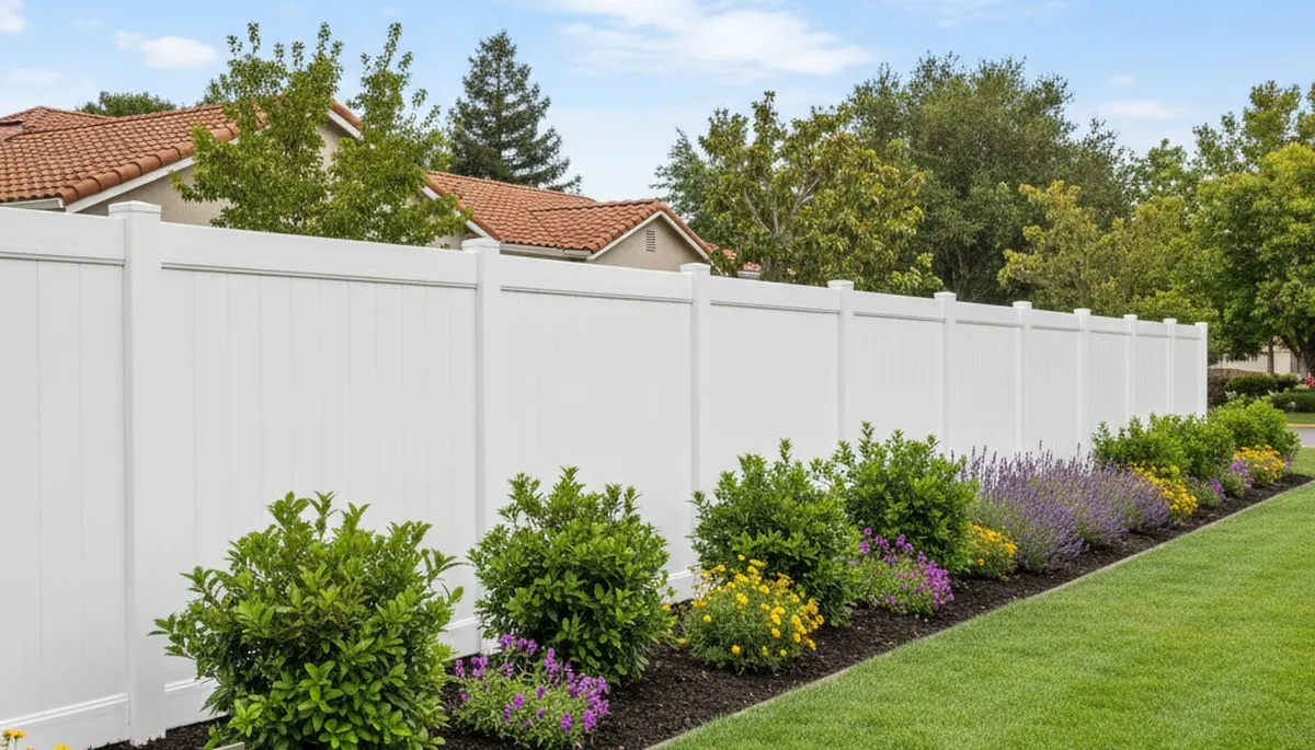White wooden privacy fence installation by Chop Chop Landscaping in San Jose, CA showcasing expert craftsmanship
